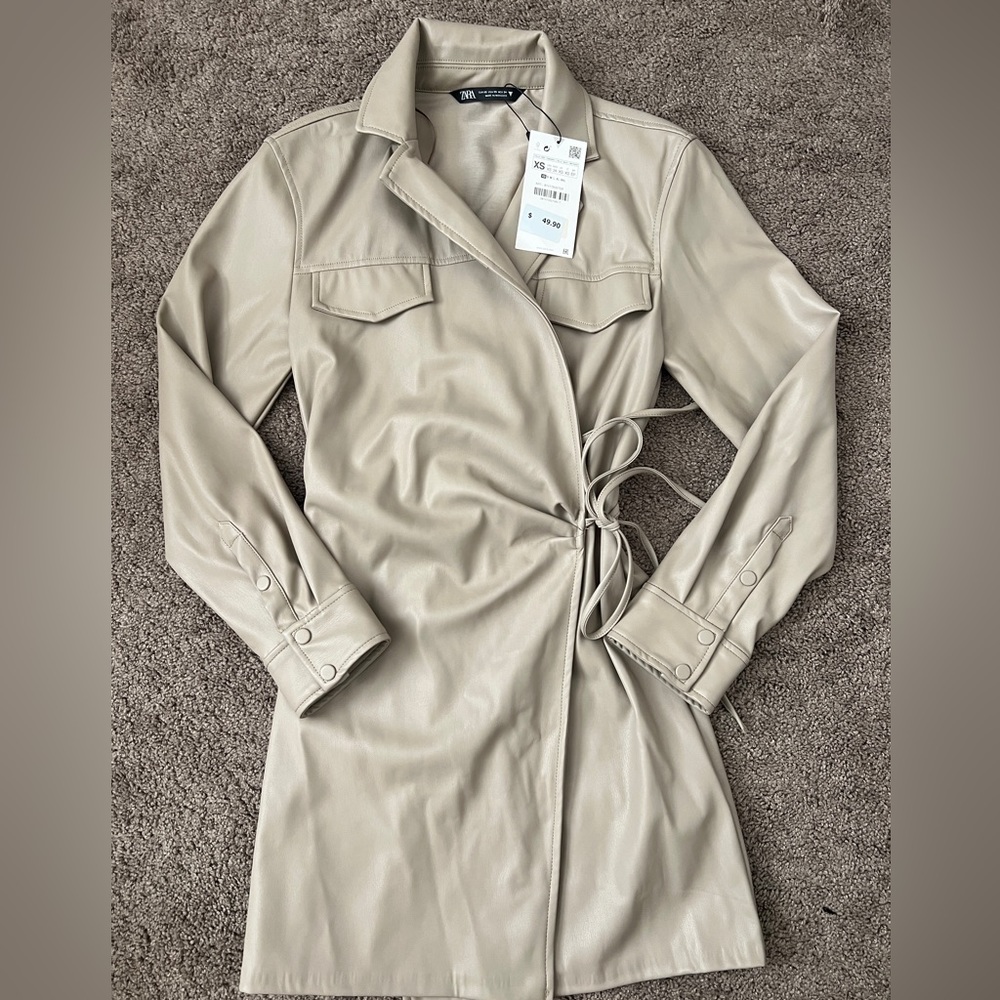 zara faux leather dress - nwt